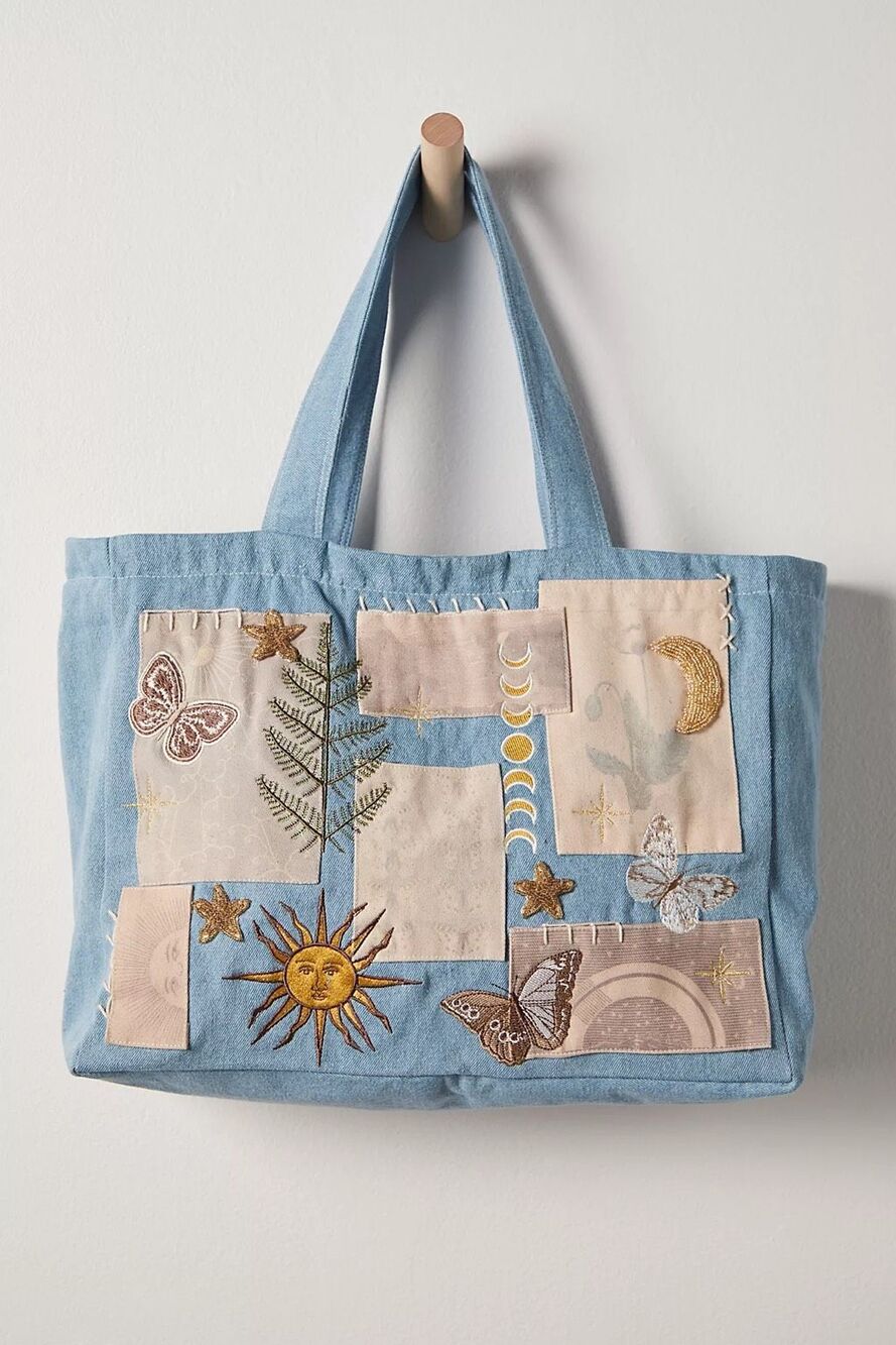 $398 Free People/Tricia Fix DENIM AND BONE Bone Celestial Tote